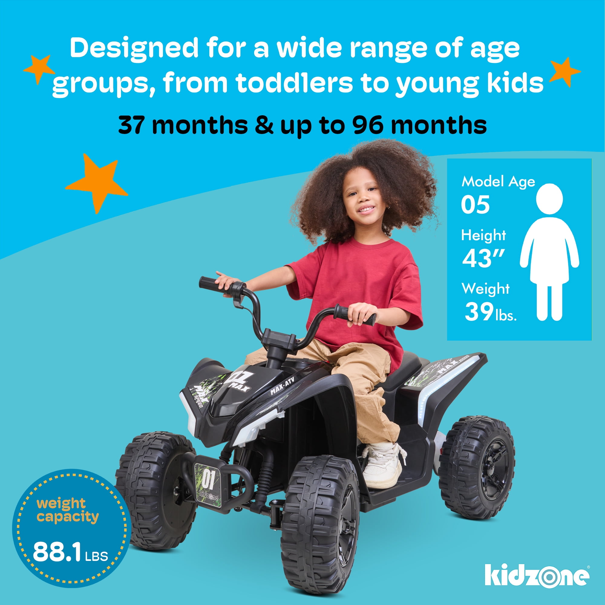 Kidzone 12V Ride On ATV for Kids, 4-Wheel Electric Toy with Bluetooth & USB Music, LED Lights, Rear Suspension, Forward/Reverse, 3.7 MPH Max Speed, 88 LBS Capacity, 37-96 Months -  Pink