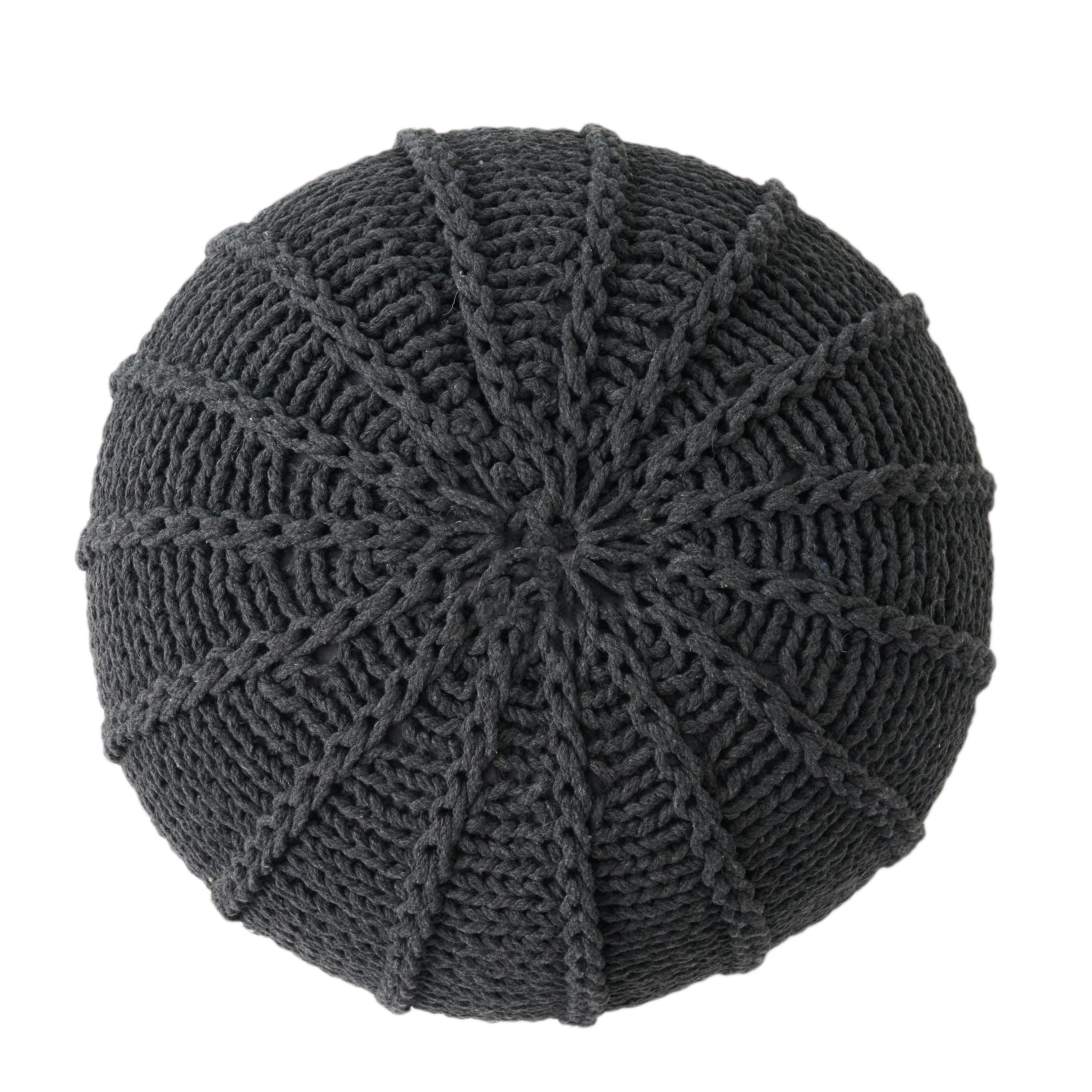 Noble House Cody Knitted Cotton Pouf, Dark Grey
