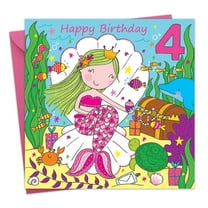 Twizler 4th Birthday Card for Girls Mermaid - Children's Age 4 Happy Birthday Greeting Card for Daughter Granddaughter Niece Kids