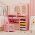 thumbnail image 2 of Costway Kids Vanity with Lights with 5 Drawers & 2 Compartments, Single-door Cabinet Pink, 2 of 10