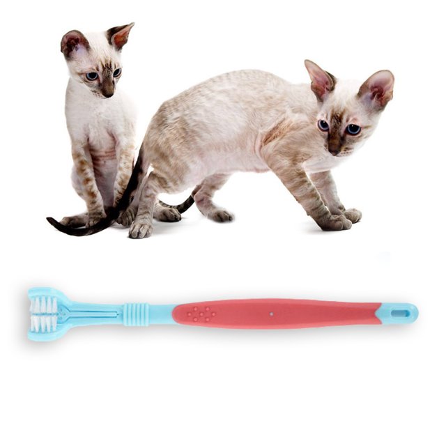 Cepillo de dientes para mascotas de tres lados, cepillo suave para perros, herramienta para tartar de mal aliento (azul)