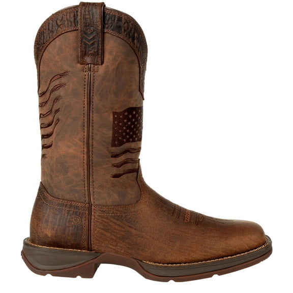 Durango Brown Distressed Flag Embroidery Western Boot, Acorn, Size 7(W)