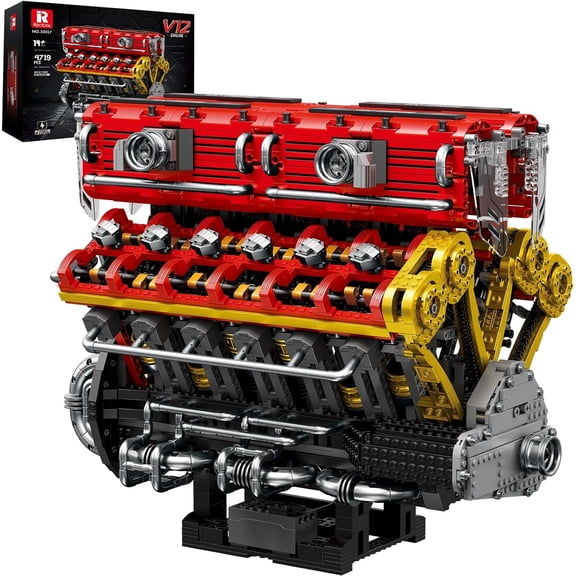 Technic V12  Engine Building Block Sets for Adults 33017 Sports Car Engine Model Kit Technic Electric Engine Model Kit with Motor and Battery Construction Toys