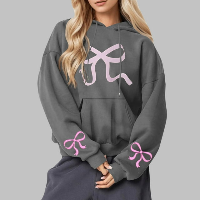 Amzcrzy Chandails à Capuchon pour Femmes Chandails Décontractés Imprimés à Col Rond à Manches Longues Amples Chandails à Capuchon Chemises à Manches Longues pour Femmes Chandail à Capuchon à Enfiler Chandails pour Femmes Graphique L