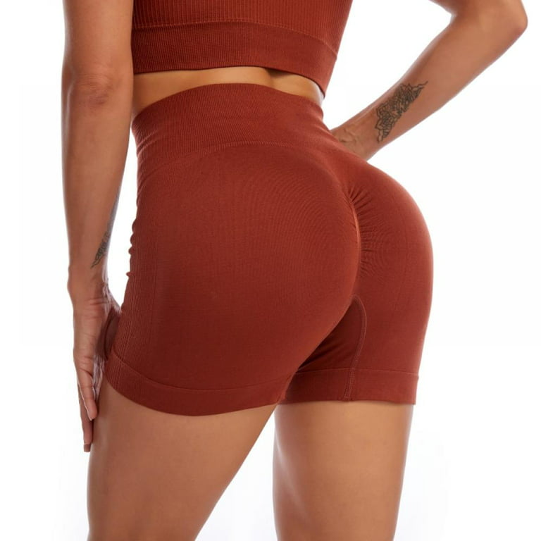 LAST CLANCE SALE! Women Scrunch Booty Yoga Shorts High Waist Tummy Control  Ruched Butt Lift Push Up Fitness Gym Workout Activewear, Brown, S