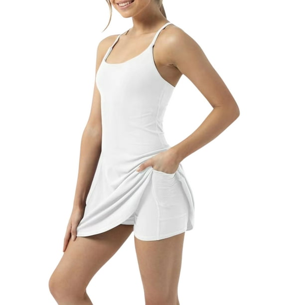 Women's Tennis Dress Sleeveless Solid Color Builtin with Bra Shorts
