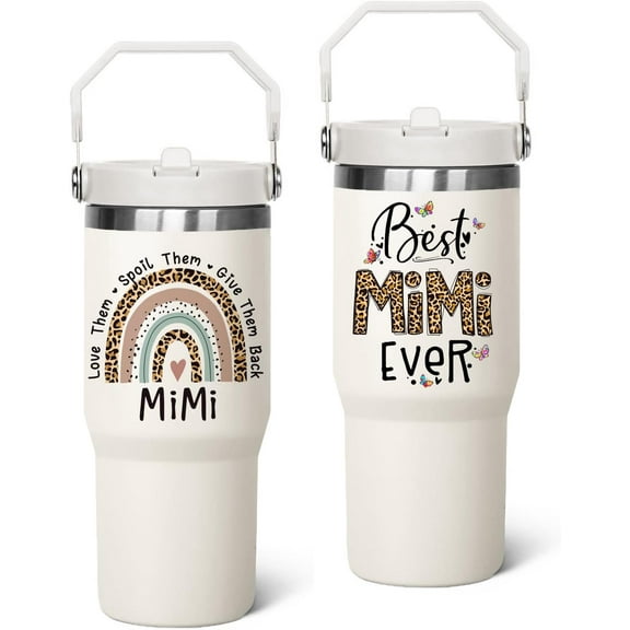 30 oz Mimi Tumbler with Handle Lid and Straw, Best Mimi Ever Reusable Vacuum Insulated Travel Coffee Mug CupTumbler, Mothers Day Gifts for Mimi