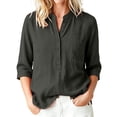 thumbnail image 2 of Babysbule Women Mandarin Collar Henley Blouse Flare 3/4 Sleeve Loose Fit Casual Top for Summer Office Brunch Daily Outfits, 2 of 9