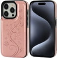 thumbnail image 3 of Compatible with iPhone 15 Pro Case Wallet with Card Holder,Embossed Butterfly Pattern PU Leather Double Buttons Flip Protective Shockproof Cover for Magnetic Car Mount 6.1 Inch (Rose Gold), 3 of 13