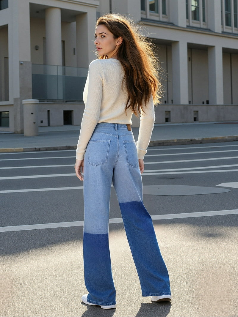 PAOLA RIBONI Unique Color-Blocked Washed Denim Cut-Off Jeans