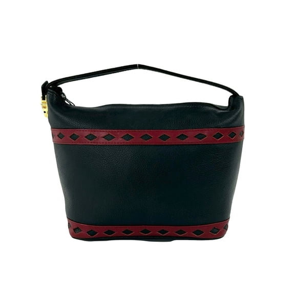 Pre-Owned YVES SAINT LAURENT YSL Logo Hardware Cutout Leather Handbag Black Red 05573