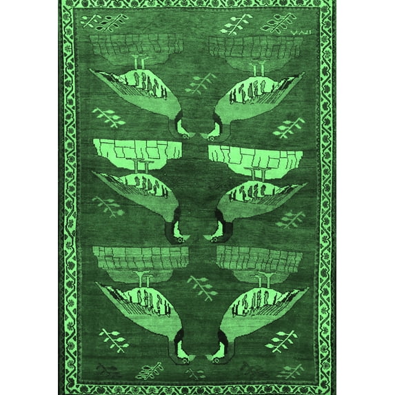 Ahgly Company Indoor Rectangle Persian Emerald Green Traditional Area Rugs, 6' x 9'