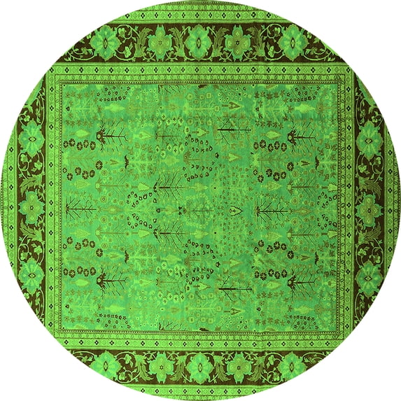 Ahgly Company Indoor Round Oriental Green Industrial Area Rugs, 8' Round