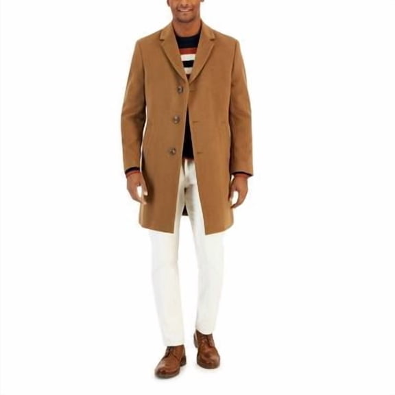 Nautica Mens Classic fit Overcoat Coat 36 R Brown Solid Wool