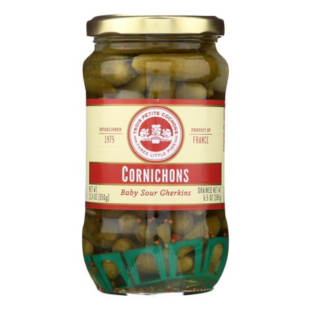 Les Trois Petits Cochons Three Little Pigs Cornichons Baby Sour Gherkins - Case of 12 - 12.35 OZ