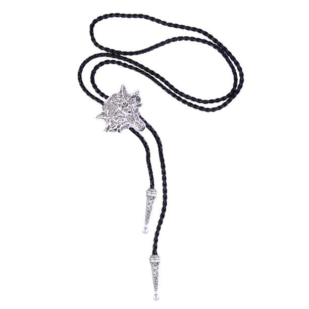 Bolo Tie para hombre Western Cowboy Wolf de cuero disfraz de Halloween para hombres y mujeres Plata Zulema Corbata de bolo