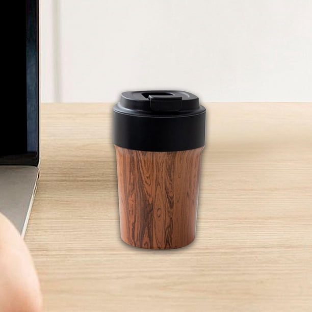 Taza de café de 350 ml, multifunción, con vetas de madera, resistente, reutilizable, con aislamiento, para viajes, para acampar al aire libre, para Negro