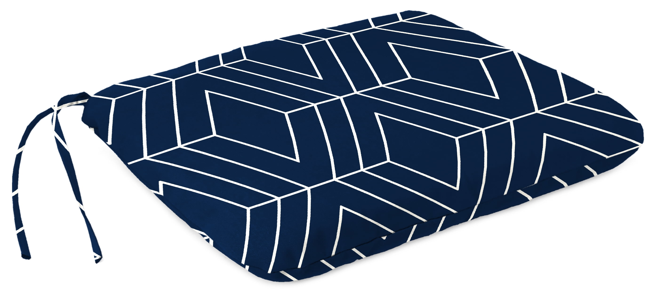 Mainstays Brand 15.5" x 17" Navy Geometric Outdoor Seat Pad with Ties