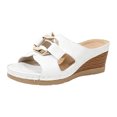 thumbnail image 5 of Rokment Metallic Buckles Wedge Slip on Open Back Dressy Sandals for Women Ladies 2026 Fashion Casual Leather Platform Slides High Heels Mules Summer White Size 9.5, 5 of 7