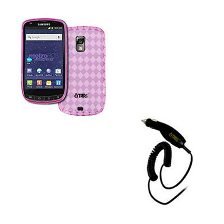 Pink Diamond Pattern EMPIRE MetroPCS Samsung Galaxy S Lightray 4G R940 Poly Skin Case Cover, Hot Pink Diamond Pattern + Car Charger ()