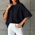 thumbnail image 4 of Iyufng Womens Crew Neck T-Shirt Front Vertical Seam Drop Shoulder Oversized Short Sleeve Loose Solid Casual Daily Top, 4 of 7