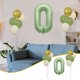 thumbnail image 1 of Juego de globos del primer cumpleaños - 0-9 números de papel de aluminio y 10 globos verdes con cinta para decoraciones de fiesta, 1 of 7