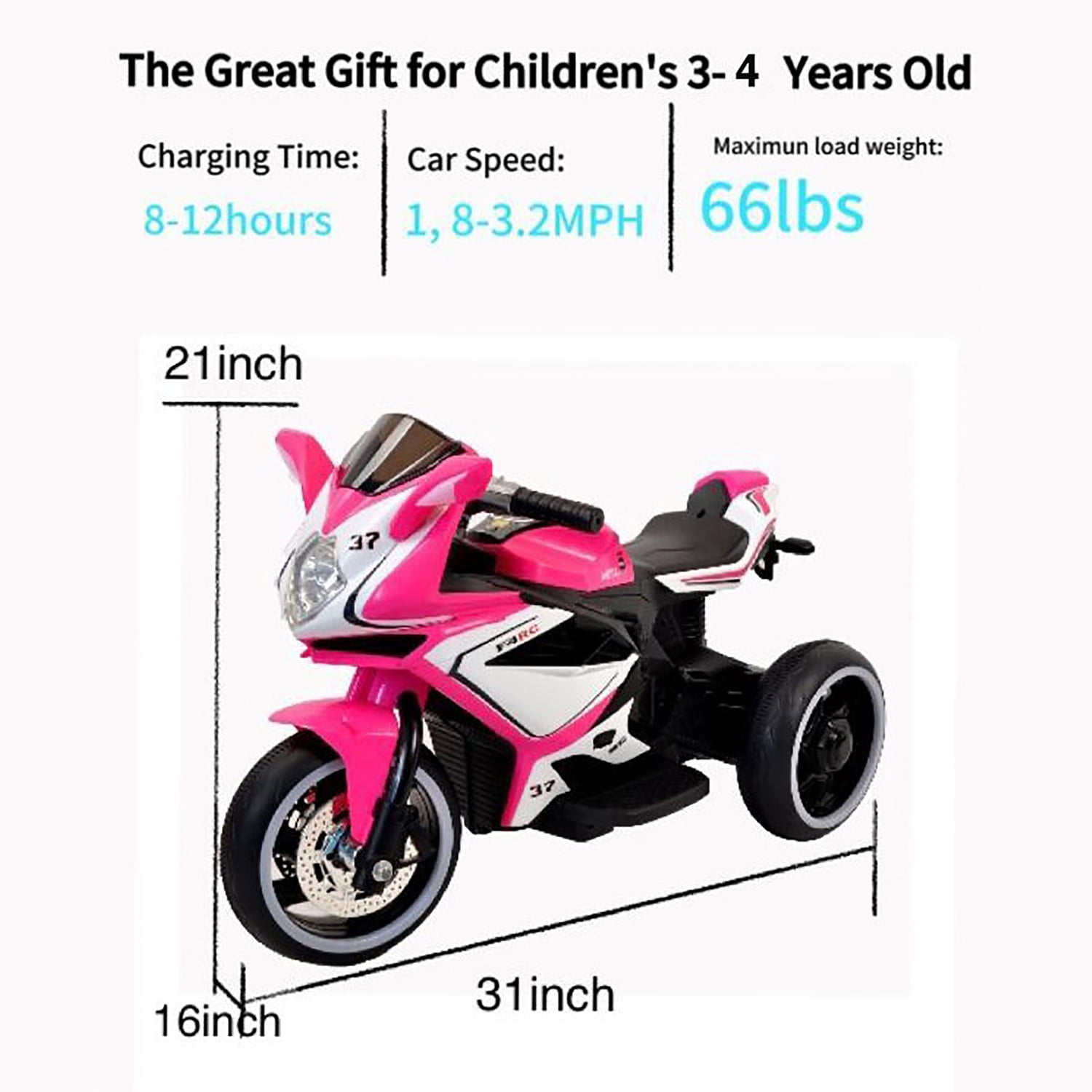 Lowestbest Kids Ride on Car, Kids Ride on Motorcycle, Children 6V Electric Battery Powered Ride on Toys, Pink / Blue 3 Wheel Motorcycle for Girls Boy W/ Music, Gift Lowestbest Kids Ride on Car, Kids Ride on Motorcycle, Children 6V Electric Battery Powered Ride on Toys, Pink / Blue 3 Wheel Motorcycle for Girls Boy W/ Music, Gift