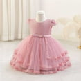 thumbnail image 6 of SERTG Little Girls' Party Dress Sheer Paneled Skirt with Back Zipper Short Sleeve Round Neck Princesse Outfit for 6 Months-4 Years(Hot Pink,18 Months), 6 of 7