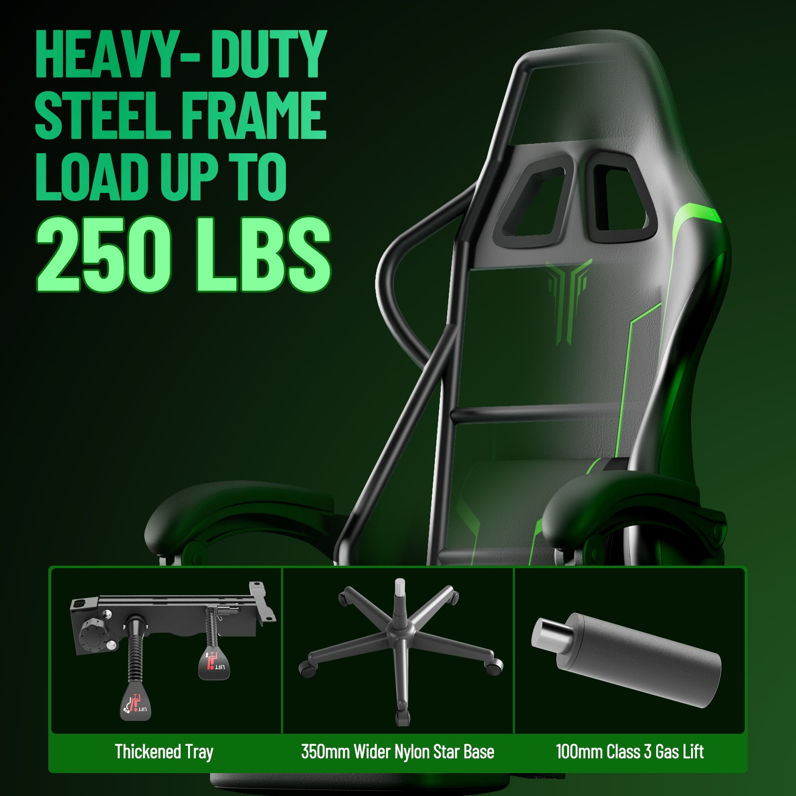 Luxvie Gaming Chair with Footrest High Back Ergonomic Gamer Chair with Headrest and Massage Lumbar Cushion Racing Reclining Video Game Chair for Adults, Black