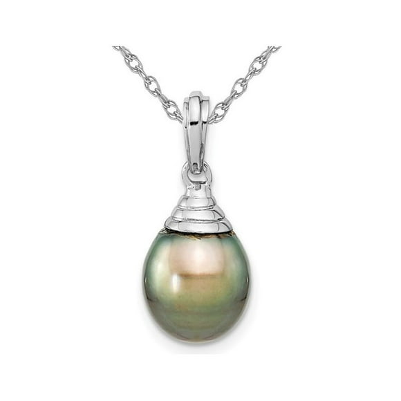 9-10mm Black Tahitian Saltwater Pearl Pendant Necklace in 14K White Gold with Chain