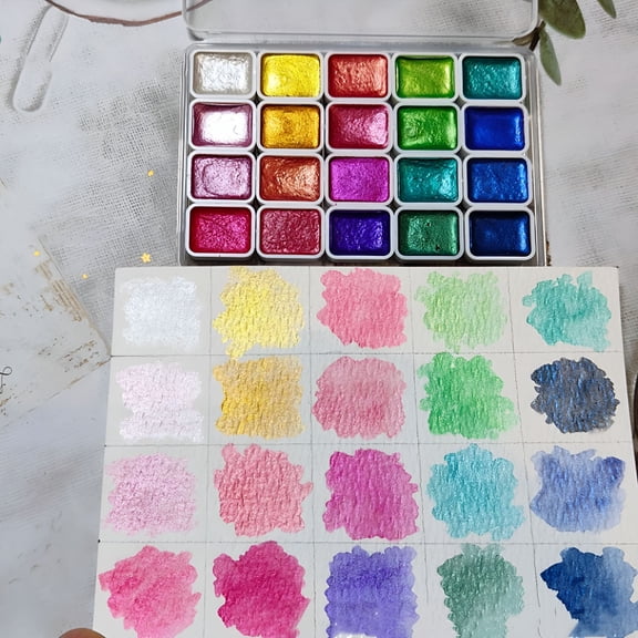 CCOCC Shimmer Metallic Watercolor Paints Set,20 Colors Shifting Watercolor Paint Set for Kids Adults Beginners Artists