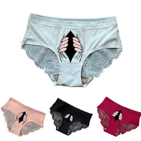 Elainilye Fashion Lace Underwear for Women Thin Style Sexy Spoof Lace Ice Silk Panties Briefs Underwear Pink