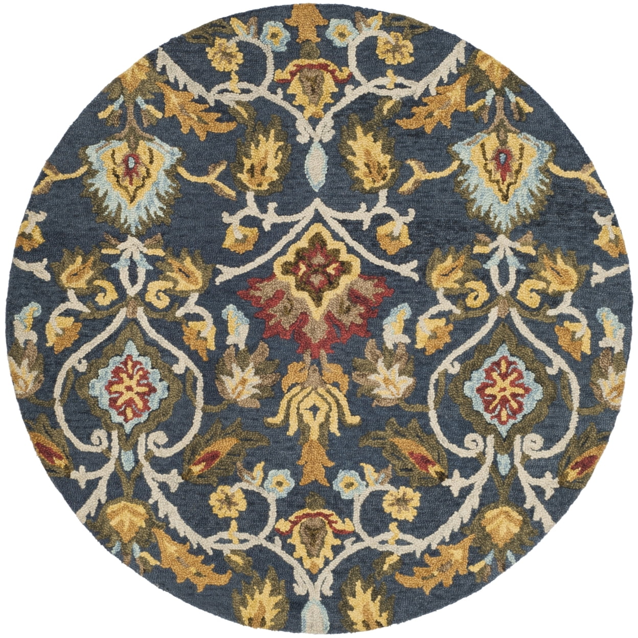 SAFAVIEH Blossom Lennon Floral Wool Area Rug, Navy/Multi, 3' x 3' Round
