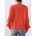 thumbnail image 4 of Sweaters for Female Lantern Sleeve Heart Print Pullover Embroidered Lace Patchwork Knit Pullover Orange S, 4 of 9