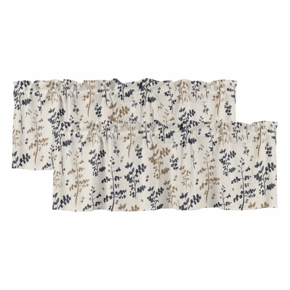 2 Pack Valances for Window, Grey Brown Botanical Short Curtains for Kitchen Bedroom Living Room, Rustic Country Spring Floral Summer Leaf Rod Pocket Small Window Treatment Valance Drapes 42 x 18 Inch