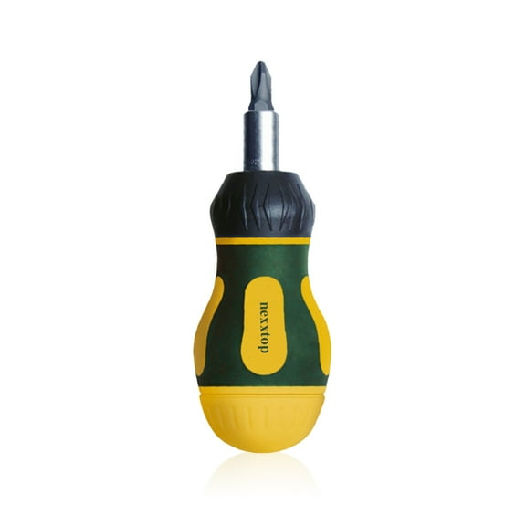 nexxtop Screwdrivers, 19-in-1 Multipurpose Ratcheting Screwdriver Set with 8 Double-Sided Bits and a Green and Yellow Oil-Resistant Handle - ST09350, 10 Piece