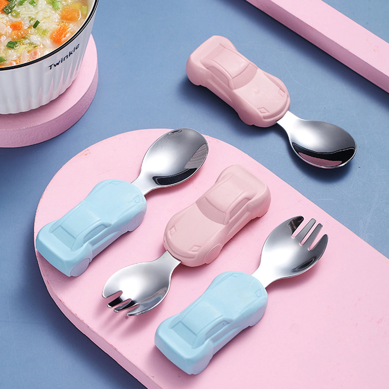 Baby Dishes Stainless Steel Spoon Fork Utensils Set Learning Eating Tableware 