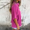 thumbnail image 5 of Clearance! Hassda Women's Spring/Summer Solid Color Button Down Five Quarter Sleeve Lapel Shirt Linen Shirts for Women Plain Shirts for Women Tops for Women Trendy Hot Pink L, 5 of 6