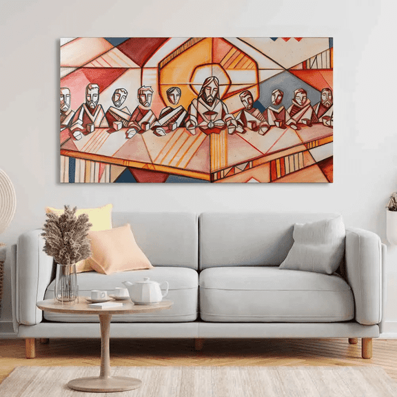 Canvas Wall Art Painting of Jesus Christ and His Disciples in Last Supper Wall Painting for Home Office Bedroom Livingroom Canvas Painting for Home Wall Decor without Frame (Roll Only) - 48x24 Inch