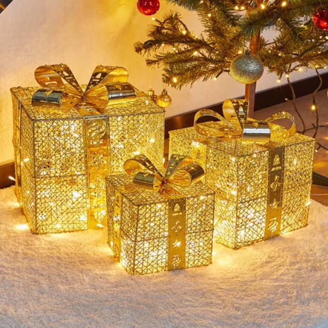 Cajas de regalo con adornos LED de Navidad, 3 uds., decoraciones para el hogar para fiestas de Navidad, decoraciones para patio, caja de regalo Wmkox8yii gf9970