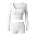 thumbnail image 3 of Arlun Summer Two Piece Yoga Sets for Women Button up Scoop Neck Long Sleeve Crop Tops and Stretch Tight Shorts 2026 Spring Summer Slim Solid Color Workout Casual Outfits White XL, 3 of 3