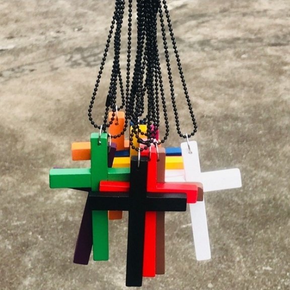 Wooden Cross Necklace Men's And Women's Long Sweater Chain