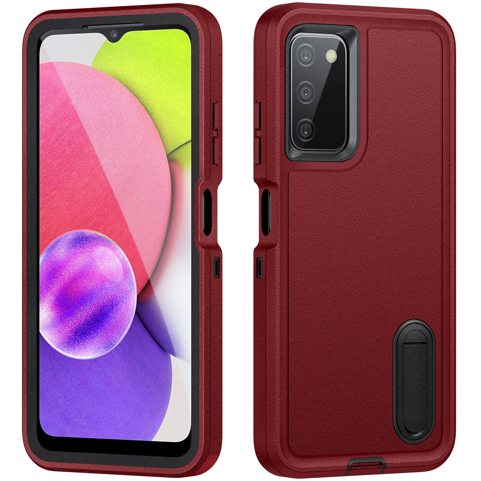For Samsung Galaxy A03S Military Grade Dual Layer Shockproof Phone Case Build With Kickstand Dustproof Drop Proof Protective Cover for Galaxy A03S 6.5"(Red/Black)