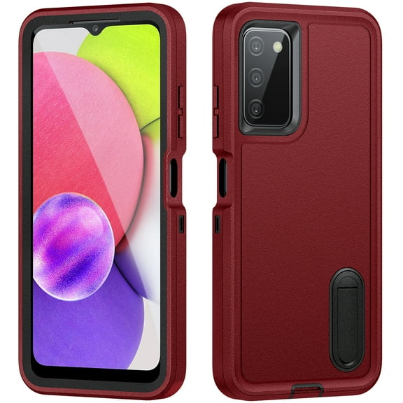 For Samsung Galaxy A03S Military Grade Dual Layer Shockproof Phone Case Build With Kickstand Dustproof Drop Proof Protective Cover for Galaxy A03S 6.5"(Red/Black)