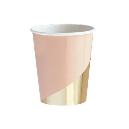 Goddess Cotton Soft Cup - Harlow & Grey, Goddess Peach Blush and Gold Foil Colorblock Paper Cups, 9 oz, 8 Count