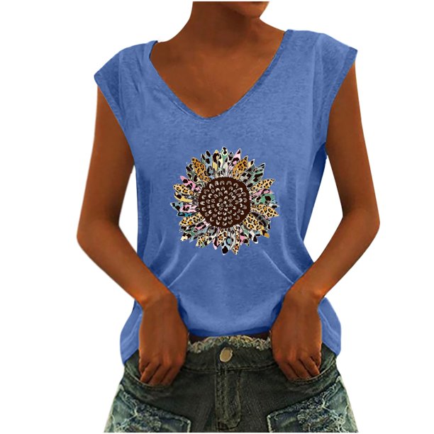 Camiseta sin mangas con cuello en V y estampado informal a la moda para mujer Pompotops lopia998156