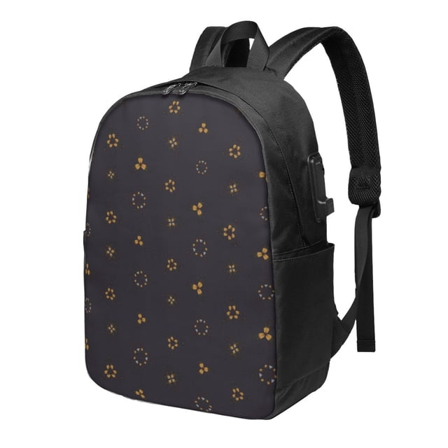 YFYANG 17" Laptop Backpack, Black Abstract Pattern Fashion Travel Work Backpack with USB and Headphone Cable Interface for Men and Women