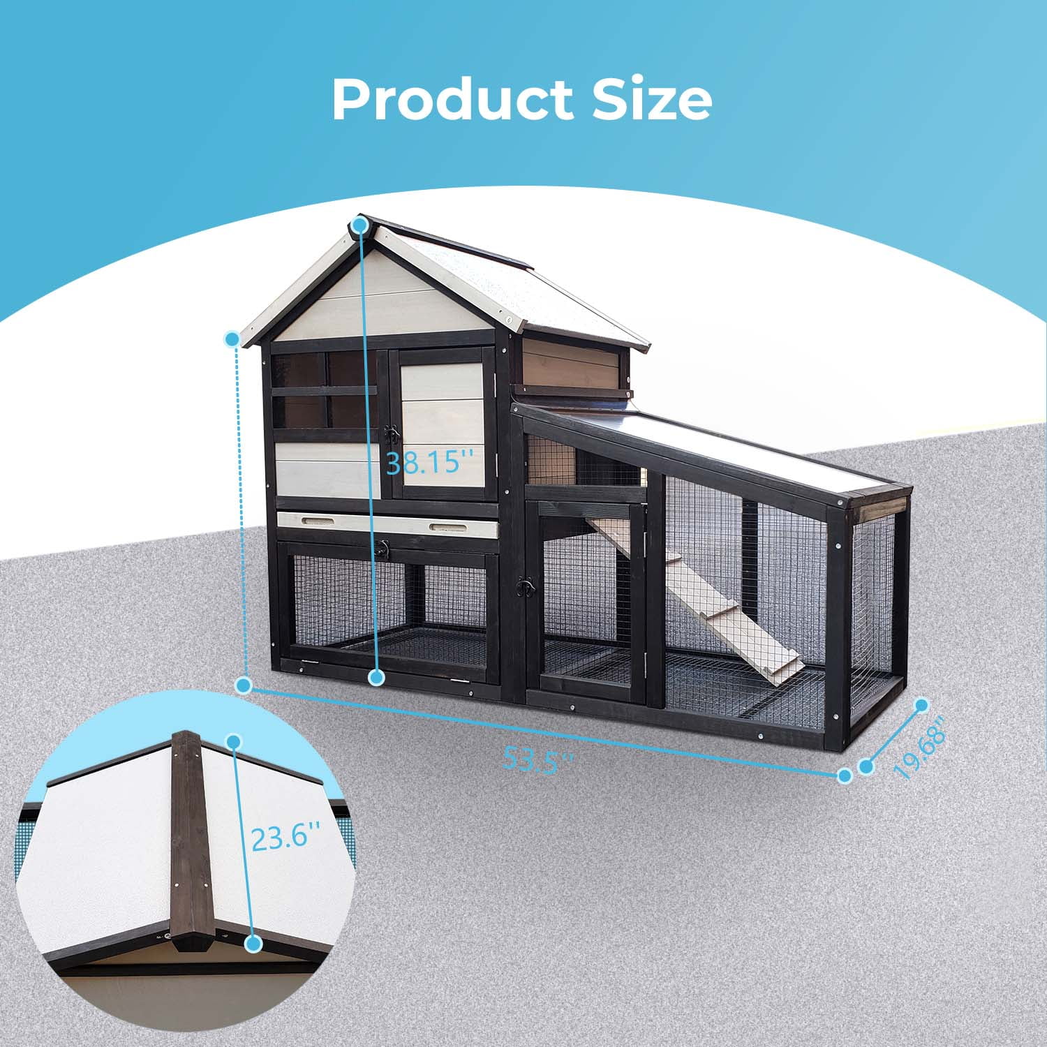 Two-Layer Outdoor & Indoor Rabbit Hutch with Waterproof Roof, No-Leak Pull-Out Tray, Removable Wire Mesh bedding area and Ventilation - Wooden Bunny Cage for Rabbits, Guinea Pigs, Chickens