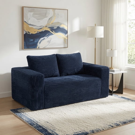 63 Inch Loveseat No Frame Compressed Sofa – High-Density Sponge Corduroy Couch, Comfortable Seating for Small Space, Dark Gray
