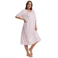 thumbnail image 2 of Baywell Women's Plus Size Mid-length Floral Printed Sleepshirt Short Sleeves Pleated Nightgowns Buttons Sleepdress Casual Loungewear XL-5XL, 2 of 7